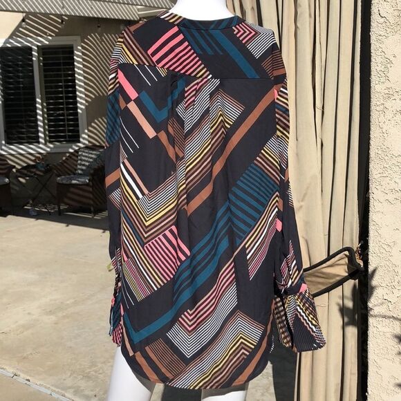 Catherine Malandrino Black Satin Print Blouse Sz M - Picture 6 of 11